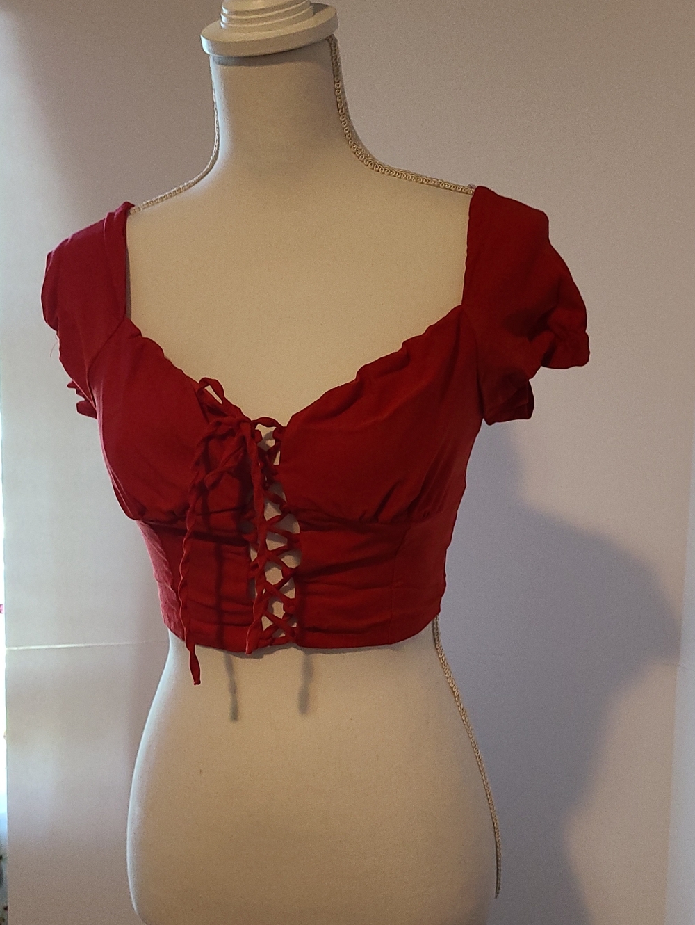 REVAMPED RUST-COLORED LACE UP CORSET CROP TOP- BOHO-CHIC-COTTAGECORE-SZ SMALL